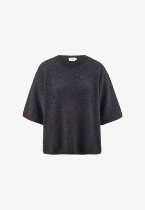 Donkergrijze oversized trui met een ronde halslijn, korte mouwen en ribgebreide manchetten. Gemaakt van een zachte, gestructureerde stof.