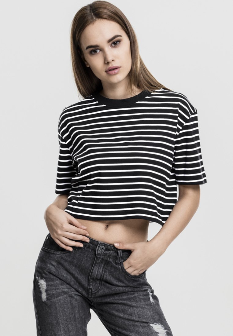 Urban Classics LADIES SHORT STRIPED OVERSIZED TEE - Camiseta estampada - black/white