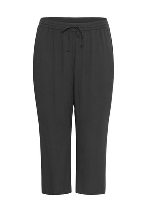 Črne kratke hlače iz mehkega blaga, z elastičnim pasom in vrvico, ravno krojene, brez vidnih žepov.