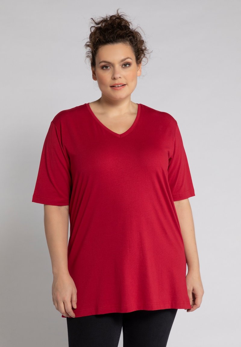 Ulla Popken PLUS SIZE  V NECK TEE  - T-shirt basic - mohn