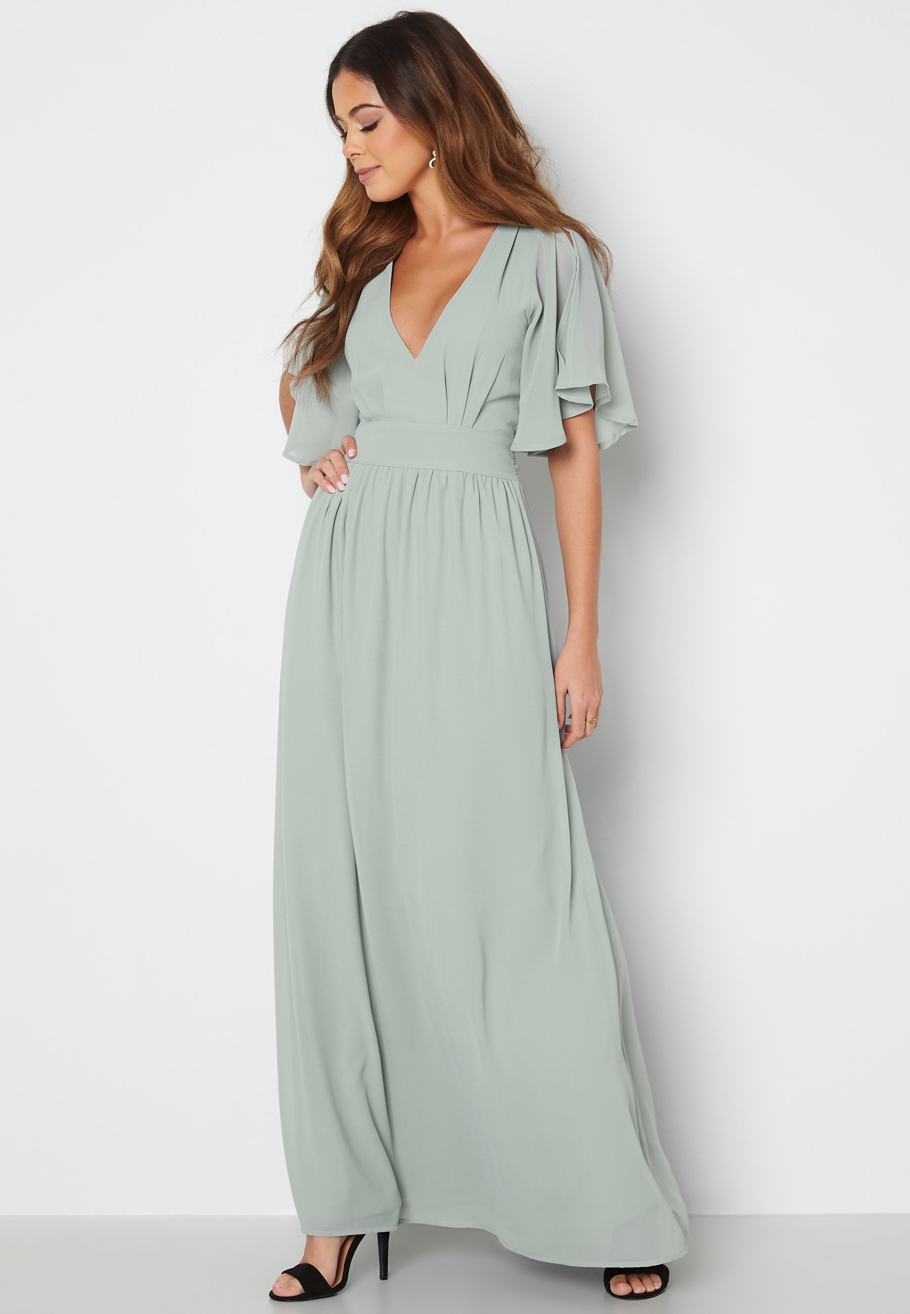 slim fit dress slacks Green Velvet Bridesmaid Dress 2023 Maxi Wrap Dress with Butterfly Sleeves Custom Color / 14