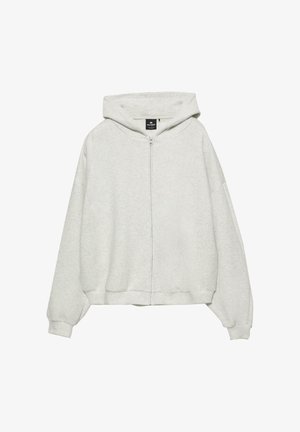Grijze zip-up hoodie met een capuchon, losse pasvorm, lange mouwen en een zachte textuur. Voorzien van een voorzijde rits en ribgebreide manchetten en zoom.