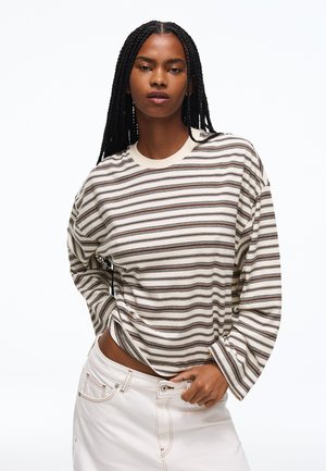 Bershka, LONG-SLEEVED BOXY T-SHIRT - Top s dlhým rukávom - beige
