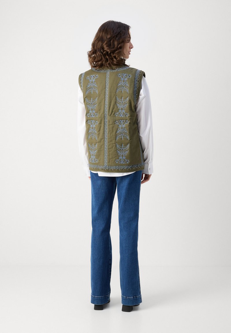 Gilet Femme Brodé Perlé Et Dentelle - Style 3 En 1 Bleu - Taille Petit - Neuf Avec étiquette