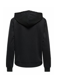 Sweat à capuche noir avec manches longues, poignets et ceinture côtelés, présenté de dos sur fond blanc.