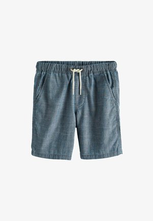 Blå mønstrede shorts med elastisk talje, justerbar hvid snor og sidelommer. Lavet af let stof.