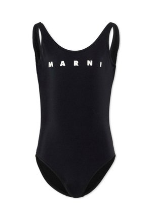 Costume intero nero con spalline larghe e logo "MARNI" stampato in bianco sul petto.