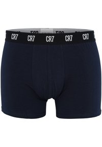 Boxers de algodón azul marino con una cinturilla elástica negra que presenta el logo blanco "CR7", diseñados para ofrecer comodidad y un ajuste ceñido.