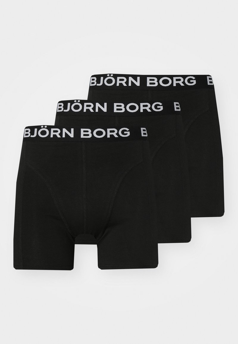 Black boxer briefs set of three, featuring a wide elastic waistband with "BJÖRN BORG" logo. Made from soft, stretchable fabric.