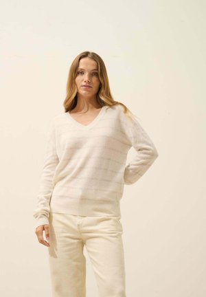CELIMEE TWO-TONE V-NECK  - Strickpullover - pearl grey/heather ivory
