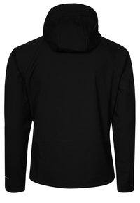 Czarna bluza z kapturem o dopasowanym kroju, miękkiej fakturze i wysokim kołnierzu. Ma długie rękawy i minimalne detale, co nadaje jej elegancki wygląd.