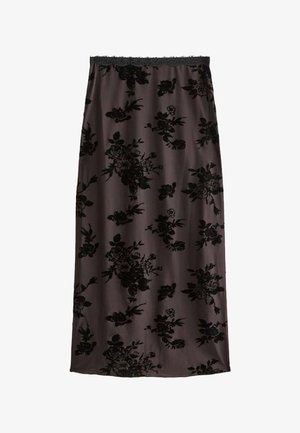 New Look, FLORAL FLOCK LACE MESH MIDI SKIRT - Falda larga - black