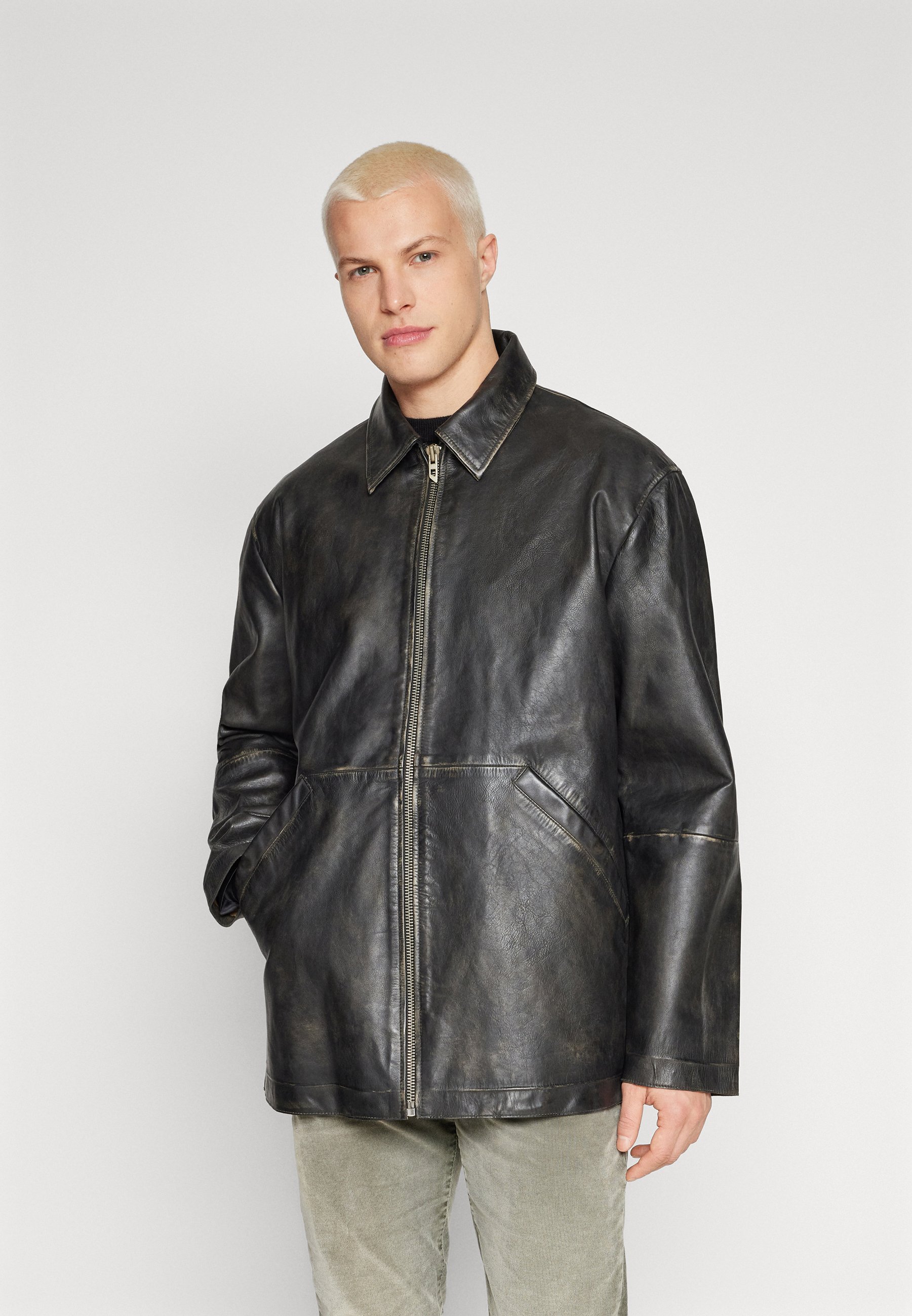 Diesel STOLLER TREAT - Leather jacket - black - Zalando.co.uk