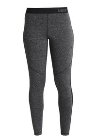 Leggings Nike in tessuto grigio scuro, con vita alta, forma aderente, motivo testurizzato e dettaglio del logo discreto sulla vita.