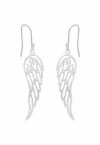 Pendientes en tono plateado con forma de alas estilizadas, que presentan un diseño recortado y un gancho de pescado para facilitar su uso.