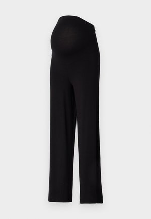 Pantalones de maternidad negros con una cinturilla elástica y ajustada y un diseño de pierna ancha. Fabricados con una tela suave, que ofrece comodidad y soporte.