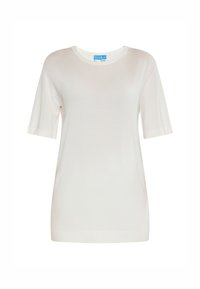 Witte t-shirt met korte mouwen van lichtgewicht stof. Heeft een ronde hals en een eenvoudig ontwerp. Zachte textuur, geen zichtbare patronen of accenten.