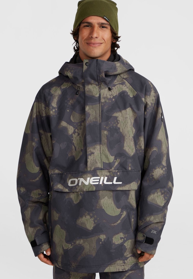 Kamikaze raštas, vandeniui atsparus švarkas pilkšvais ir alyvmedžio žaliais atspalviais; turi priekinę kišenę ir "O'Neill" logotipą ant skverno.
