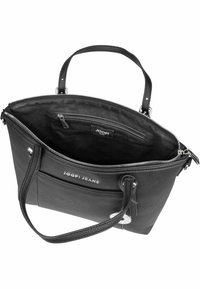 Czarna skórzana torebka o teksturowanym wykończeniu, z zamknięciem na zamek i wewnętrzną kieszenią. Posiada podwójne uchwyty oraz srebrny detal z logo.