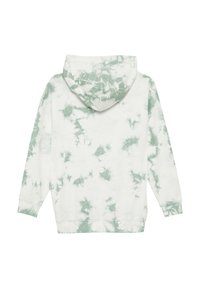 Biała bluza z kapturem z zielonym wzorem tie-dye. Posiada długie rękawy i ściągacze. Wykonana z miękkiego materiału bawełnianego.