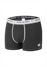 Boxer en coton noir avec une ceinture blanche portant la mention "SERGE BLANCO", avec des surpiqûres contrastantes et un petit écusson logo.