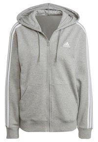ESSENTIALS 3-STRIPES REGULAR FULL-ZIP - Sweatjacke - medium grey heather