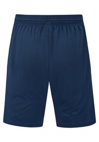 Shorts de sport bleu foncé avec une taille élastique et une texture lisse et légère. Design simple sans motifs visibles.