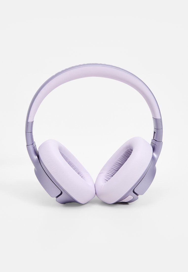 Draadloze hoofdtelefoon in lichtpaars met een gevoerde hoofdband en oorkussens, met een slank ontwerp en textuuraccenten.