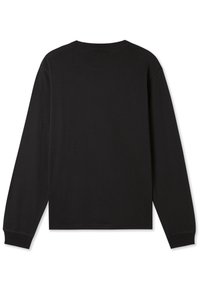 Zwart langemouw T-shirt van katoen, met een eenvoudige, effen ontwerp, ronde halslijn en geribde manchetten.