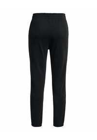 Schwarze Hose mit Slim-Fit, elastischem Bund und schmal zulaufenden Beinen. Aus weichem Stoff mit glatter Textur und ohne sichtbare Muster gefertigt.