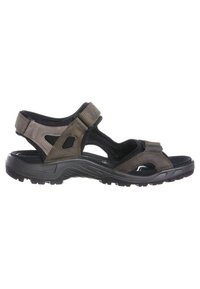 Sandalo outdoor in pelle marrone con cinturini regolabili, suola in gomma, dettagli in mesh traspirante e soletta imbottita per il massimo comfort.