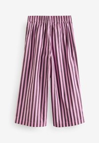 Gestreifte Culottes in Pink und Braun mit elastischem Bund, lockerer Passform und seitlichen Taschen, aus leichtem Stoff hergestellt.