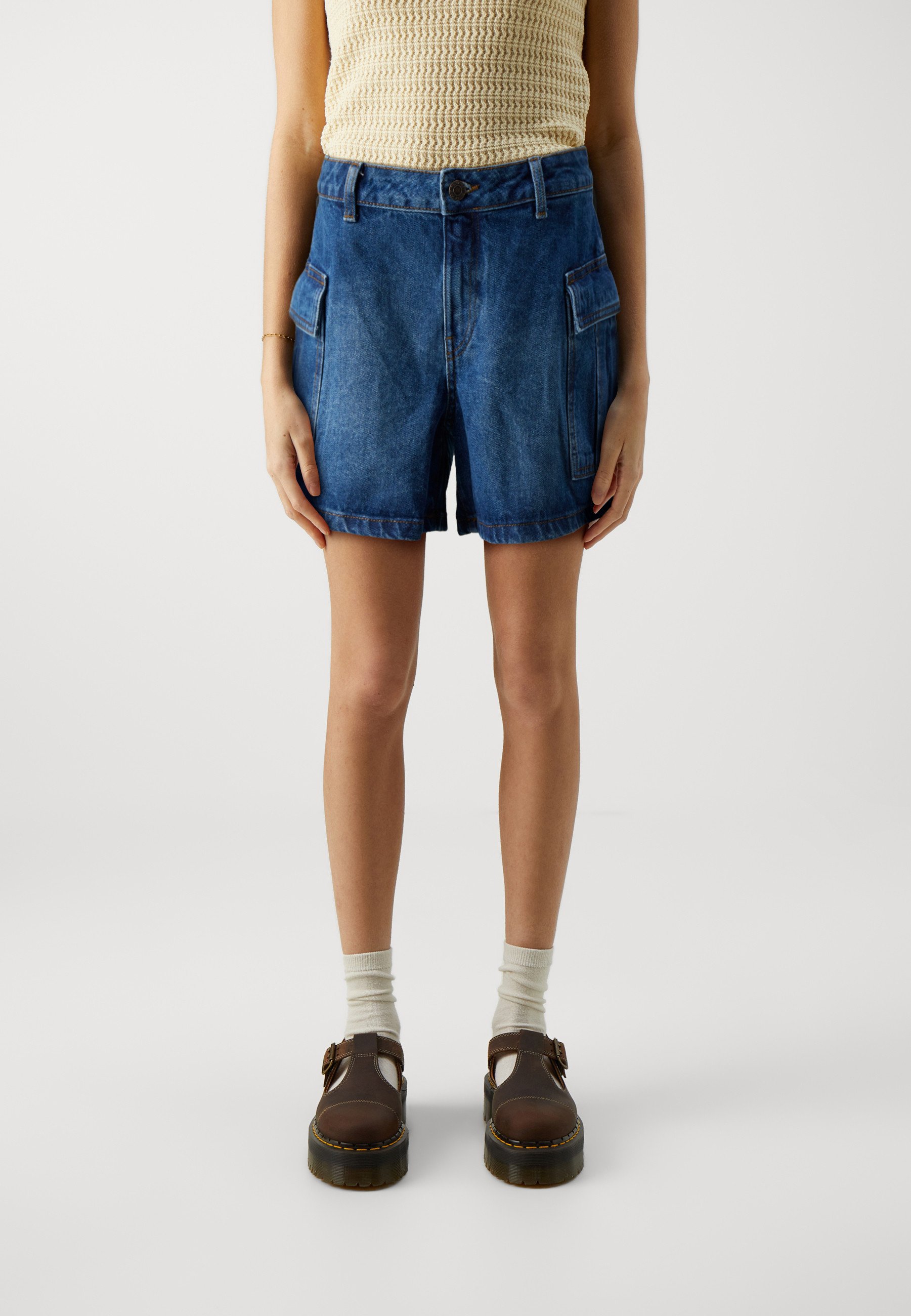 Noisy May Dames Jurk met bindceintuur denim look 2 borstzakken lichtblauw