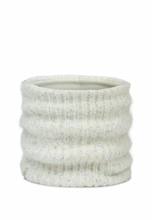 Calentador de cuello blanco de punto acanalado con forro suave de forro polar, diseñado para brindar calor y comodidad en clima frío.