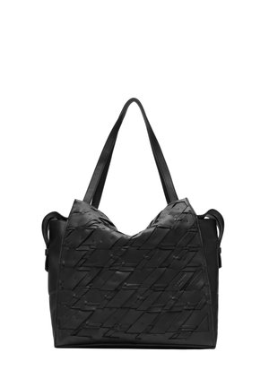 Schwarze Handtasche mit strukturiertem, gewebtem Design. Verfügt über zwei robuste Griffe und eine strukturierte Form. Glatte Leder-Oberfläche mit minimalen Akzenten.