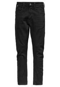 Jeans de mezclilla negra con corte recto, diseño de cinco bolsillos y cierre de botón de metal. Textura suave y sutiles detalles de costura.