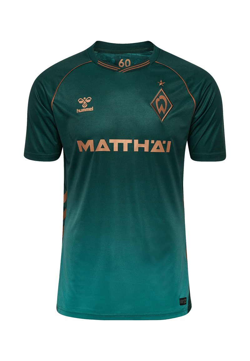Groen en teal gradient voetbalshirt met gouden logo's, sponsortekst "MATTHÄI" en het nummer 60 binnen de kraag.