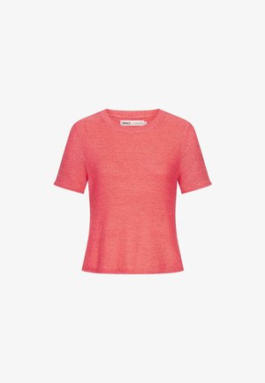 Maglietta a maniche corte, con scollatura rotonda, di un vivace rosa, realizzata in tessuto leggero e testurizzato, con una vestibilità comoda e senza chiusure visibili.