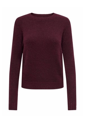 Bordeaux striktrøje med rund halsudskæring, lange ærmer og ribkantet manchetter og søm. Blød tekstur, lige snit og minimalistisk design.