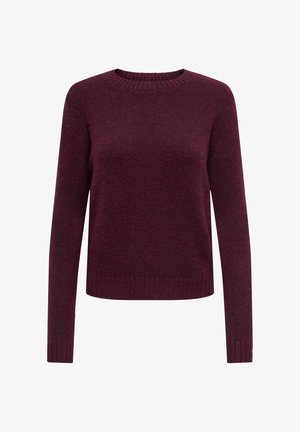 Bordeaux striktrøje med rund halsudskæring, lange ærmer og ribkantet manchetter og søm. Blød tekstur, lige snit og minimalistisk design.