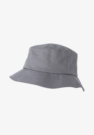 Grijze bucket hat van katoen, met een brede rand, gestikte details en ventilatie-openingen aan de zijkanten.