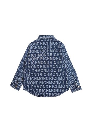 Camicia in denim a maniche lunghe con motivo a testo "RICHMOND" ripetuto su tutta la superficie e polsini con bottoni.