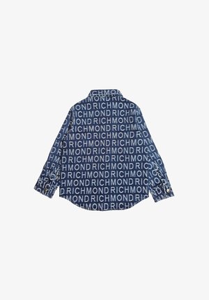 Camicia in denim a maniche lunghe con motivo a testo "RICHMOND" ripetuto su tutta la superficie e polsini con bottoni.