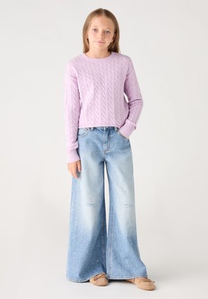 Terranova, JEANS MAXI SUPER WIDE LEG CON STRASS E STRAPPI - Jeans baggy - var blu denim chiaro