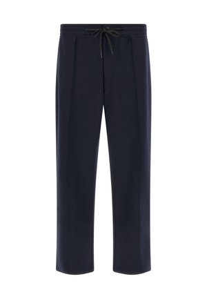 Pantaloni jogger blu navy realizzati in materiale morbido, con vita elastica regolabile e due cuciture laterali.