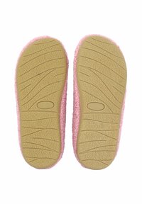 Roze slipperzolen gemaakt van textuurmateriaal, met een rubberen buitenzool met een golvend profiel. Maat aangeduid als 38.