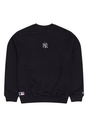 Sort sweatshirt med rund hals, ribbede cuffs og kant, med et hvidt broderet New York Yankees-logo på brystet og MLB-tag på ærmet.