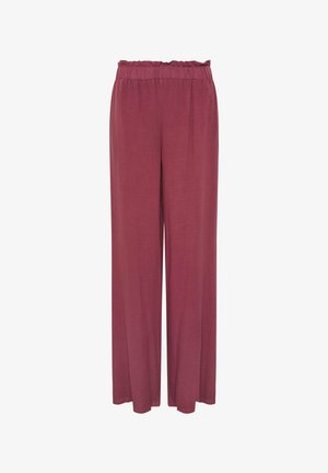 Pantaloni a gamba larga in una tonalità bordeaux, con elastico in vita e tessuto leggero per il massimo comfort. Texture liscia e senza motivi visibili.