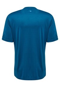 Kortärmad sporttröja med rund hals i tealblå färg, tillverkad av ett mjukt, lätt tyg med en subtil glans och utan synliga mönster eller detaljer.