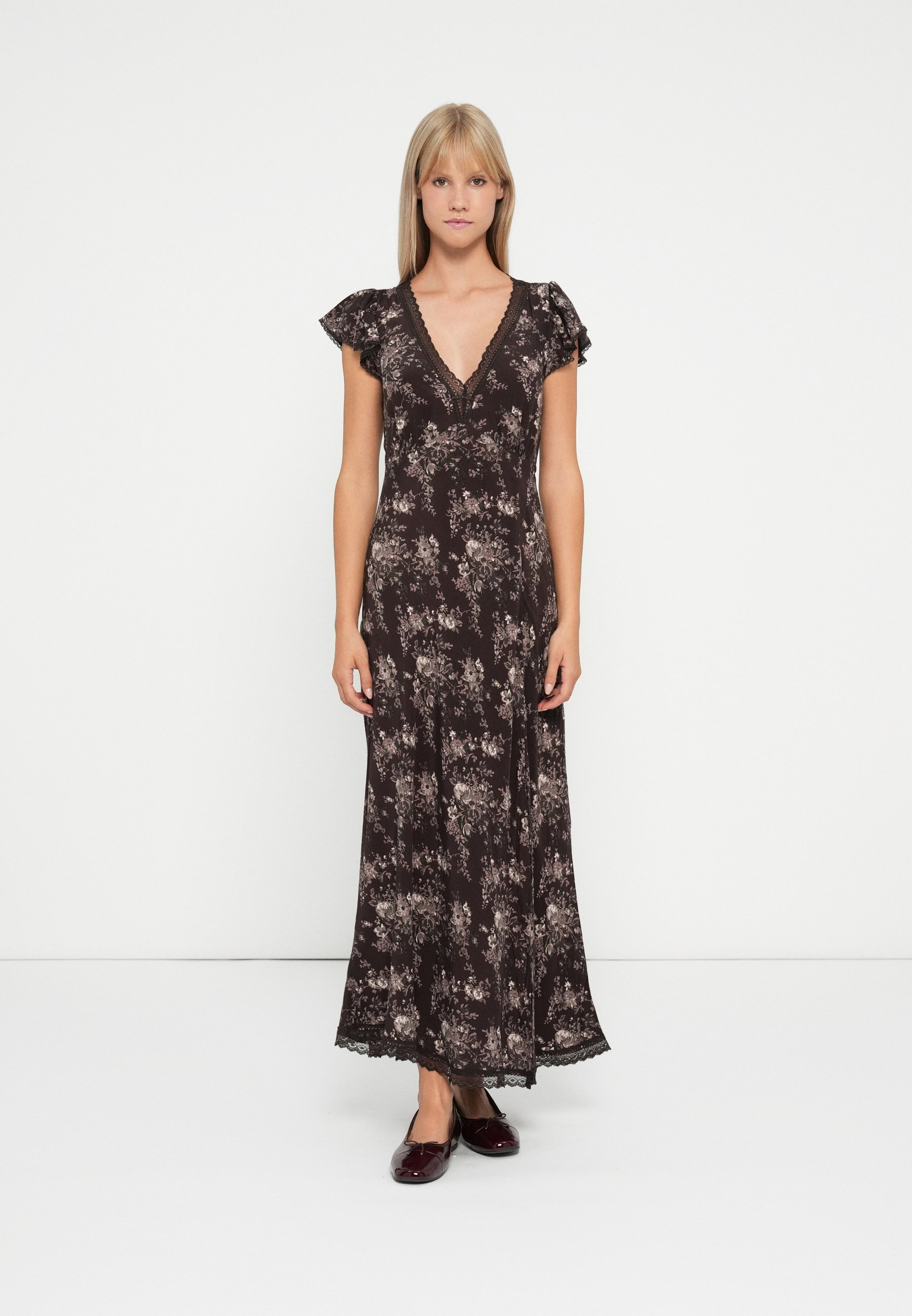 GAP FLUTTER LACE - Maxi dress - brown floral/brown - Zalando.ie